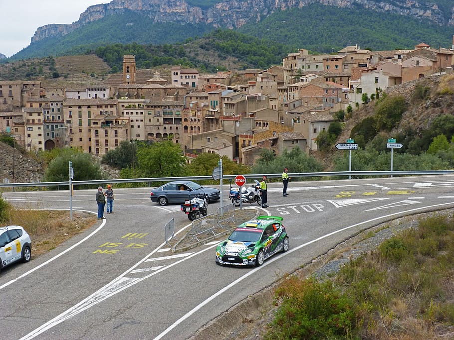 black, green, rally car, road, daytime, rally catalunya, wrc, output, stretch, control