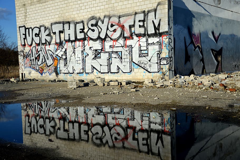 graffiti, parede, lago dusia, arte de rua, spray, as inscrições, reflexo, piscina, reflexos na água, água