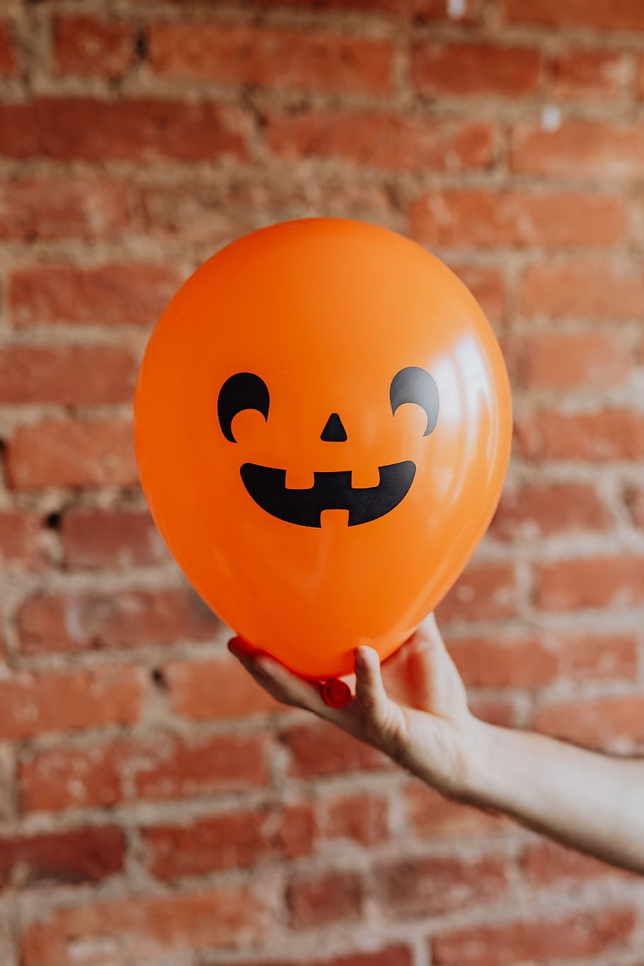 balão, laranja, rosto, engraçado, outono, homem, Halloween, rosto antropomórfico, parede, tijolo