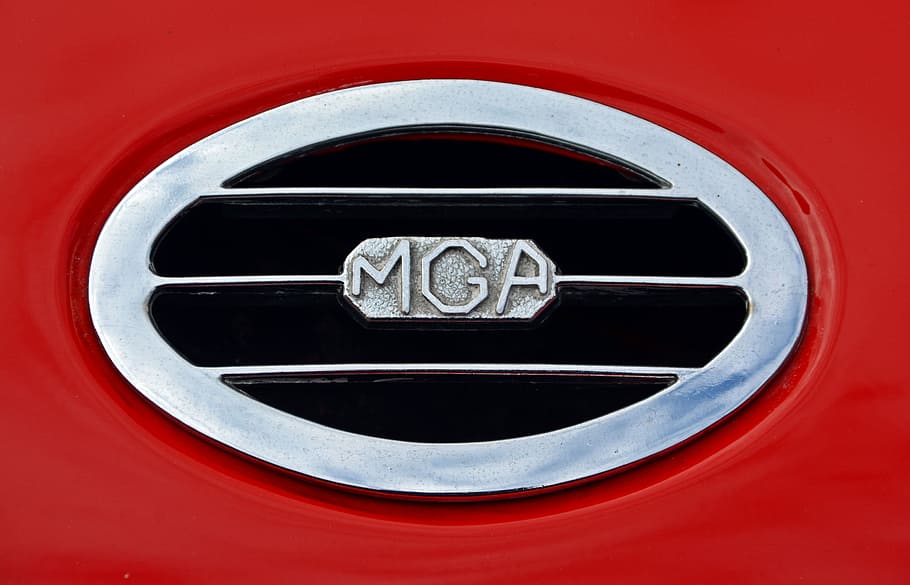 Mga, Emblem, Oldtimer, Logo, Automotive, classic, vintage car automobile, trademarks, red, metal