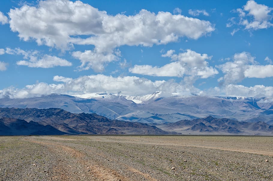 mountain, cloudy, sky, mongolia, desert, gobi, clouds, summer, steppe, landscape