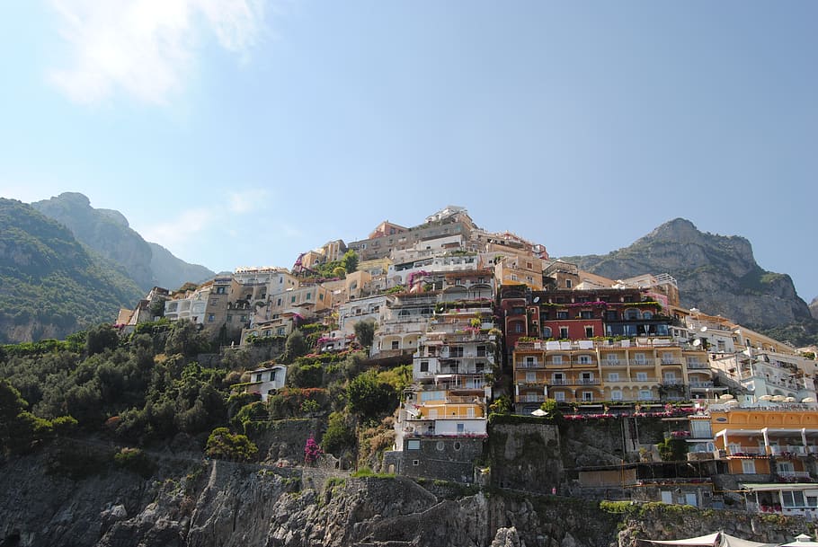 amalfi coast, italy, coast, mountain, architecture, sky, building exterior, nature, built structure, building
