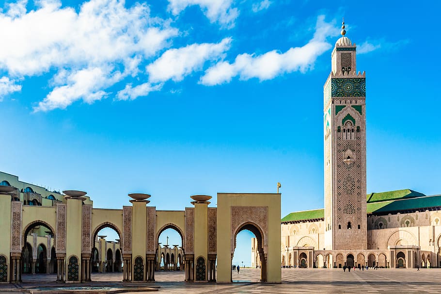 the hassan ii mosque, mosque, casablanca, morocco, africa, minaret, mosquée, l'atlantique, sky, maroc