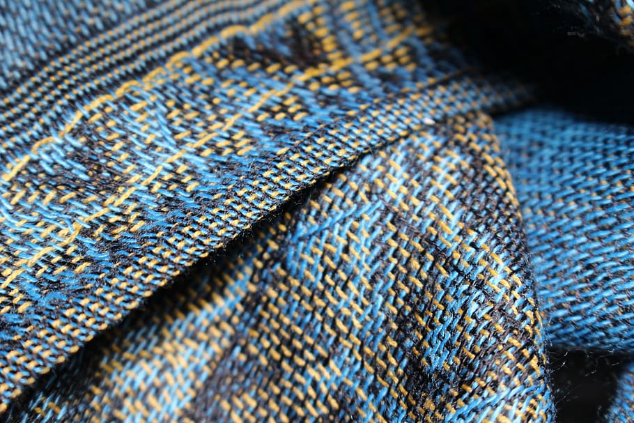 foto, azul, amarelo, têxtil, fechar-se, preto e azul, tecido, ouro, padrão, colorido