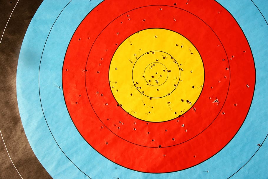 red, yellow, blue, target, aim, hit, longbow, bow, competition, accuracy