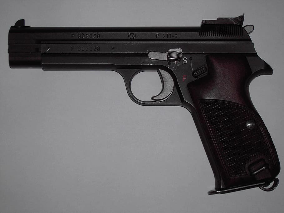 black, semi-automatic, pistol, white, surface, weapon, hand gun, gun, dangerous, shoot