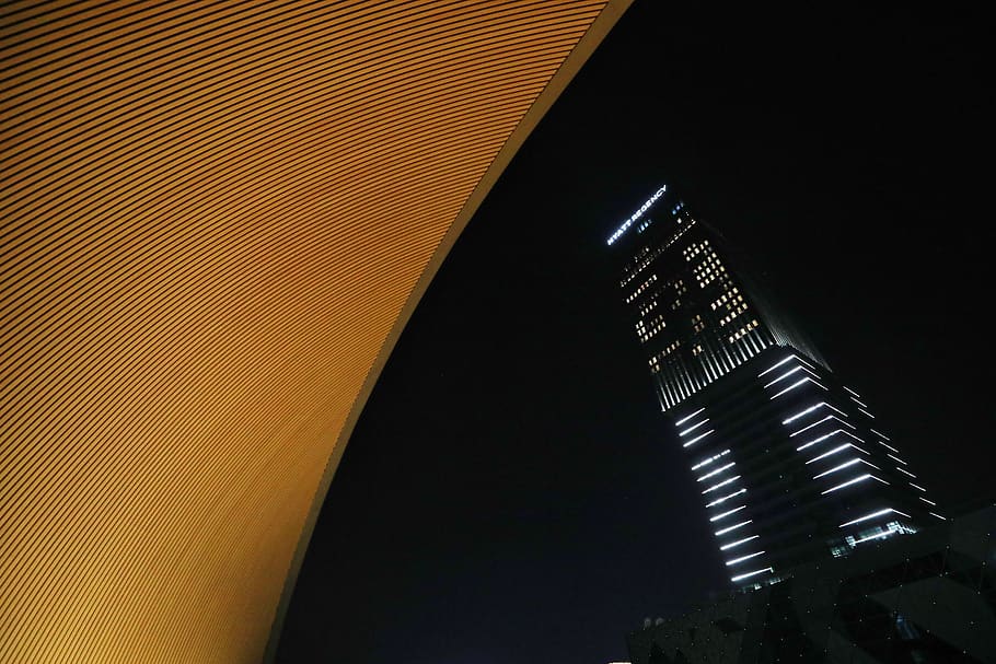 Shangai, Poly Theater, China, ciudad, estructura, viaje, moderno, luz, vista nocturna, rascacielos