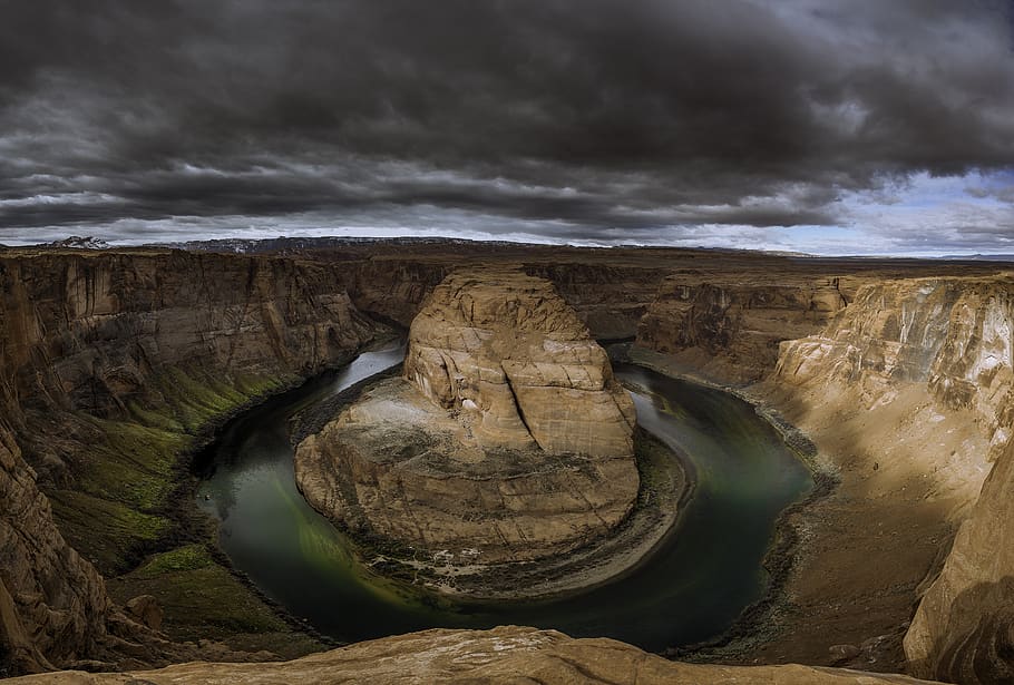 bad weather, cliffs, clouds, daylight, geology, landscape, nature, outdoors, river, rocks