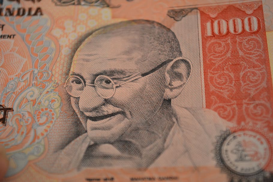 1000 indian rupee banknote, rupees, mahatma gandhi, thousand, banknote, bill, money, 1000, india, indian