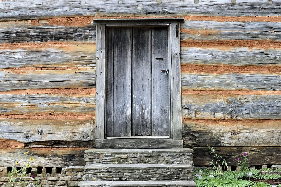 Close-up, gris, madera, puerta, marrón, pared, pared vieja, vintage, fondo, telón de fondo