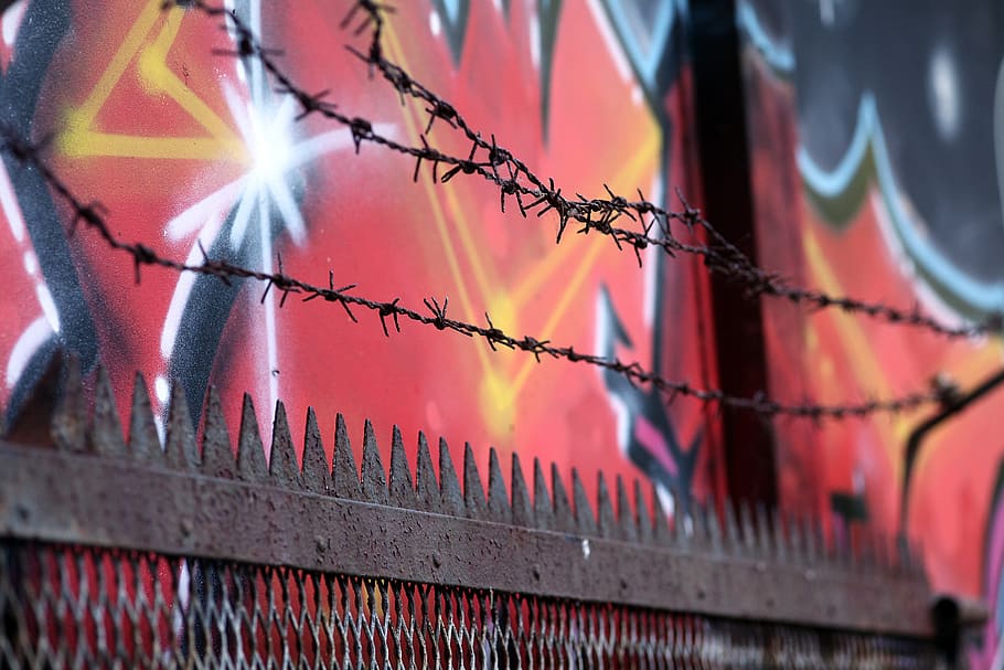 púas, alambre, rojo, pared, alambre de púas, frontera, cerca, refugiado, ddr, república federal de alemania
