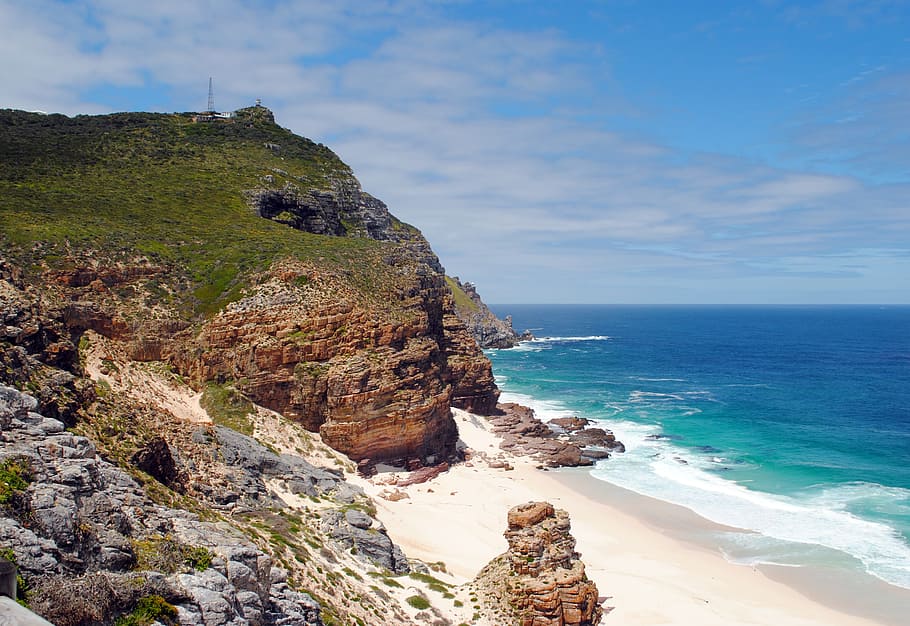 África do Sul, Cape Point, África, Cabo da Boa Esperança, Península do Cabo, praia, mar, paisagens, natureza, horizonte sobre a água
