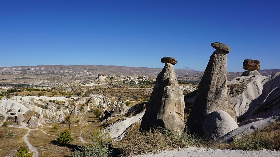 cappadocia, fairy chimneys, travel, turkey, unesco, anatolia, sky, clear sky, rock, solid