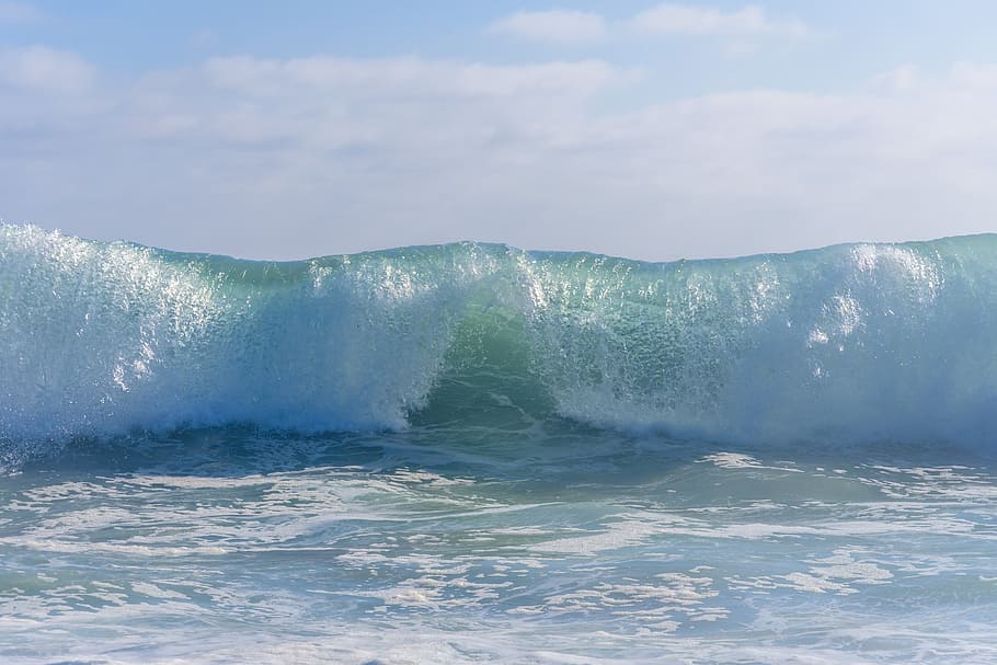 photography, sea wave, wave, ocean, water, sky, wet, tide, flowing, beach