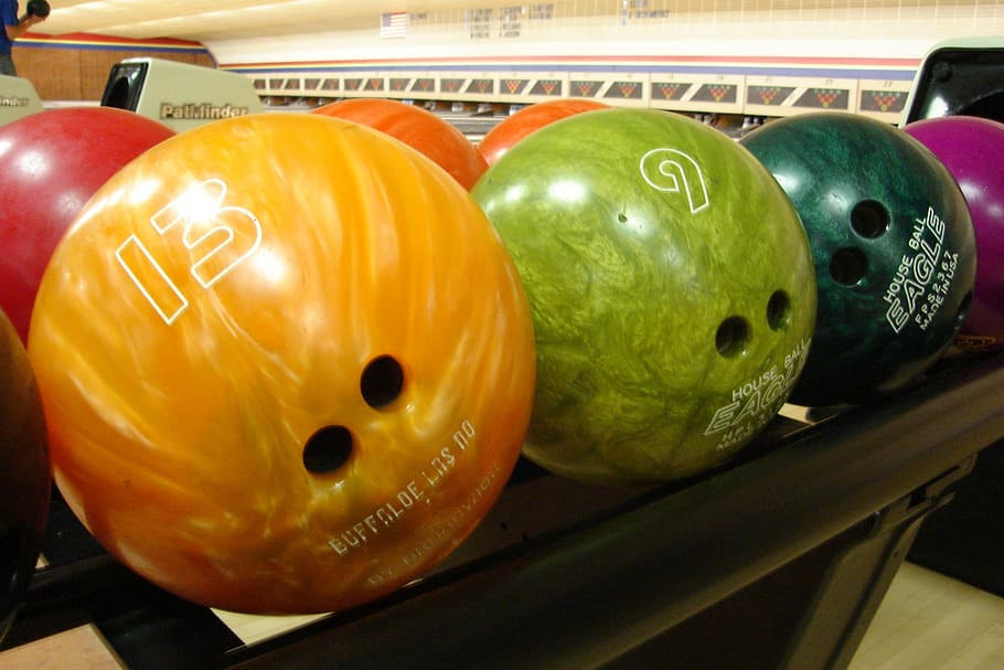 bowling balls, rack, colors, sport, bowl, lane, alley, recreation, fun, bowler