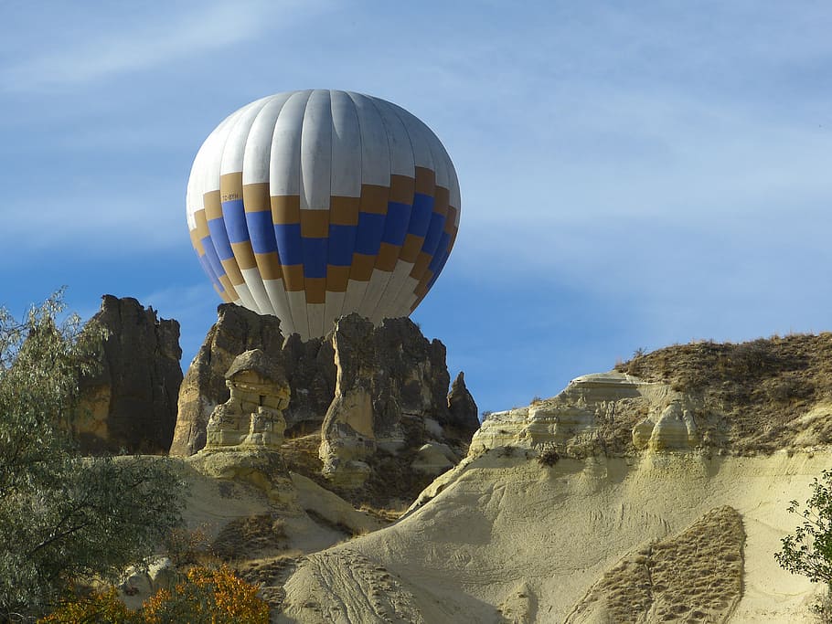 air, hot, balloon, cliff, cappadocia, tufa, rock formations, turkey, landscape, rock