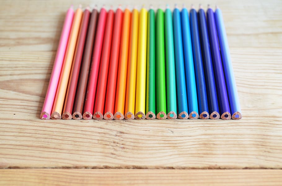 pensil berbagai macam warna, krem, kayu, panel, pensil, warna, warna-warni, hijau, alat, tajam