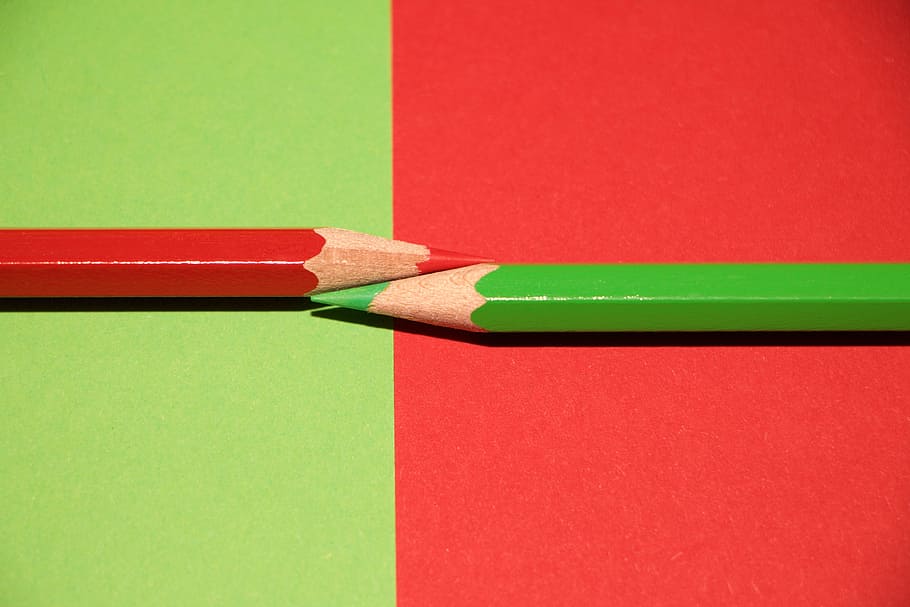 2, 緑, 赤, 色鉛筆, 反転, 色表面, 色, 素晴らしい, 鉛筆, 屋内