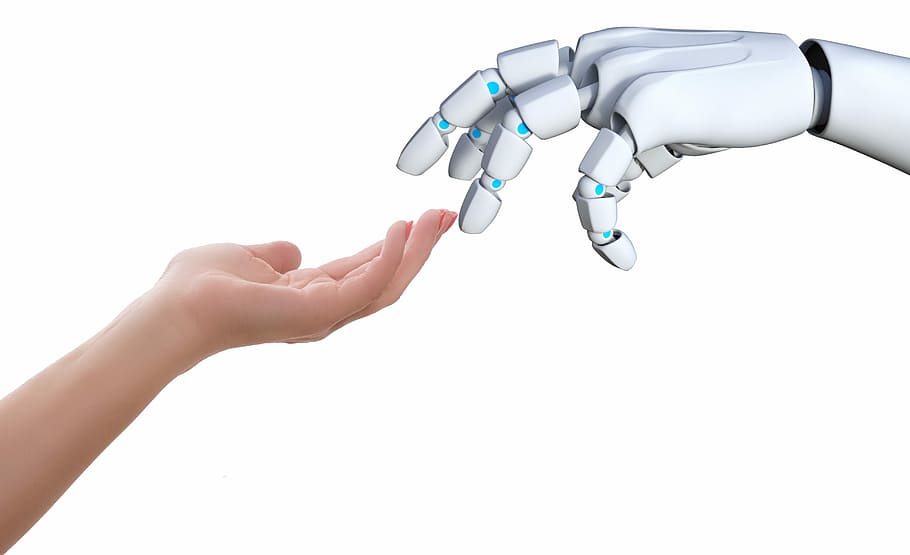 человек, рука, рука робота иллюстрации, робот, касание, жест, общение, разнообразие, человеческая рука, Студийный снимок
