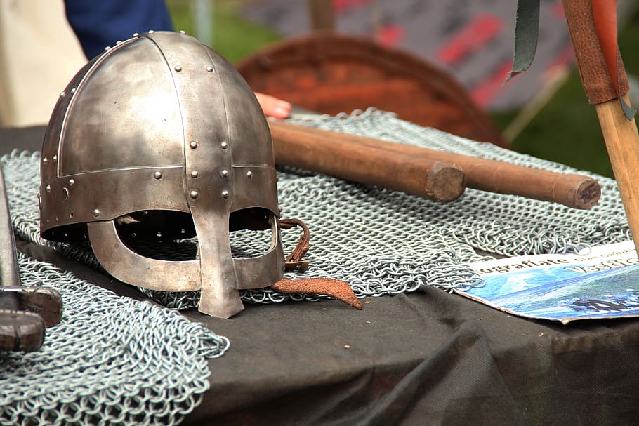 grey, metal knight helmet, chainmail, black, textile, medieval fair, valherhes, arimanni, armor, helmet