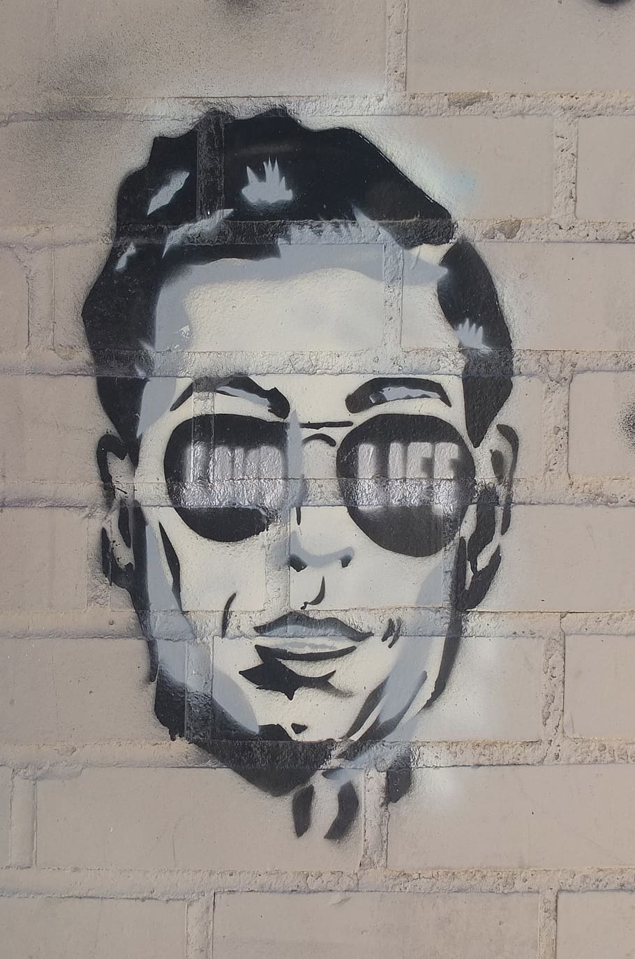 man, wearing, aviator-style sunglasses graffiti artwork, stencil, new york, face, graffiti, male, propaganda, wall