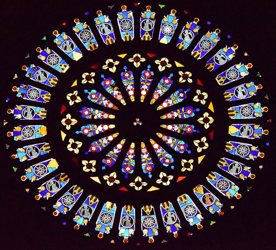 rose window, church, cathedral, monument, como, duomo, multi colored, stained glass, pattern, indoors