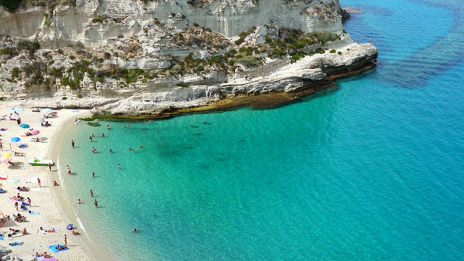 tyrrhenian sea, italy, calabria, tropea, cliffs, bay, beach, mediterranean, nature, water