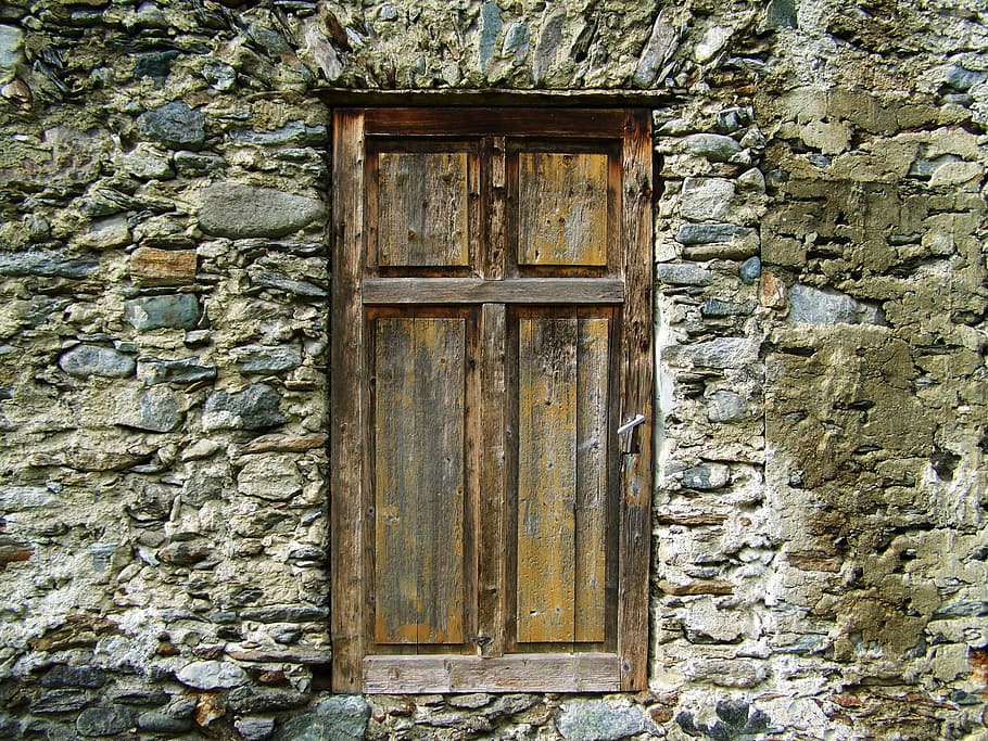 marrón, madera, 4 paneles, puerta de 4 paneles, puerta vieja, puerta de madera, madera vieja, madera - Material, antiguo, arquitectura