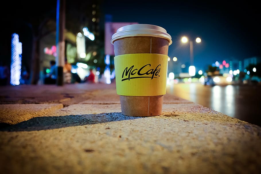 mccafe cup, floor, coffee, cup, cafe, night, city, take away, food and drink, beer - alcohol