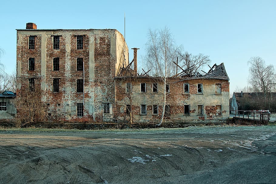 abandonado, ruína, caducado, antiga fábrica, arquitetura, exterior do edifício, estrutura construída, céu, construção, ninguém