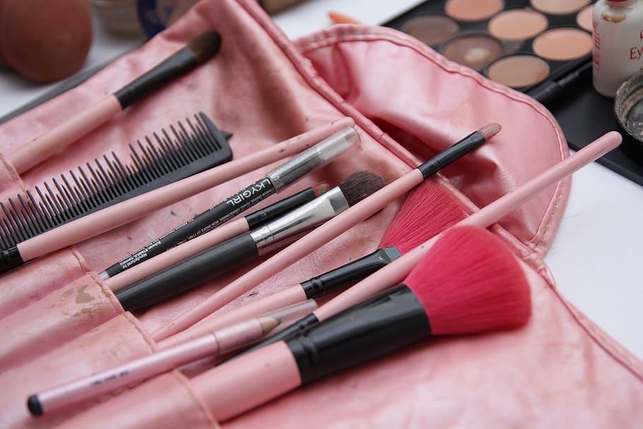 brush, makeup, cosmetics, powder, skincare, lipstick, make-up, brushes, applying, woman