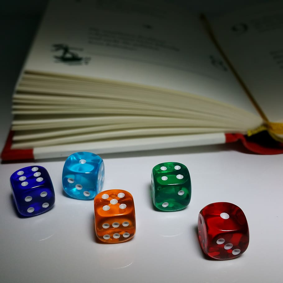 book, luck, lucky dice, cube, colorful, dice, indoors, gambling, leisure games, opportunity