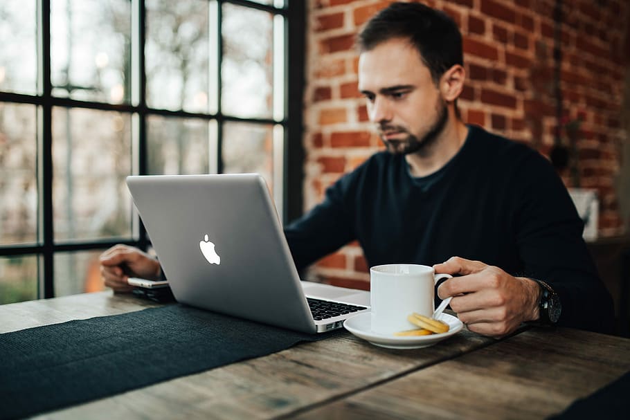 young, working, Entrepreneur, Modern, Cafe, interior, workspace, workplace, computer, macbook