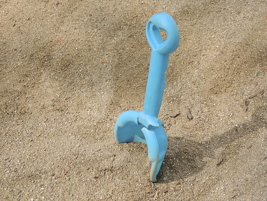 scoop's playground, blue, plastic, broken, pleasure, sandburg, sand, earth, ground, toys