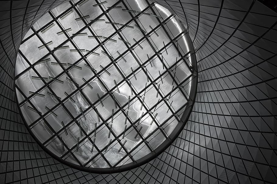 gris, cúpula de cristal, interior, arquitectura, techo, estructura, moderno, contemporáneo, vidrio, forma