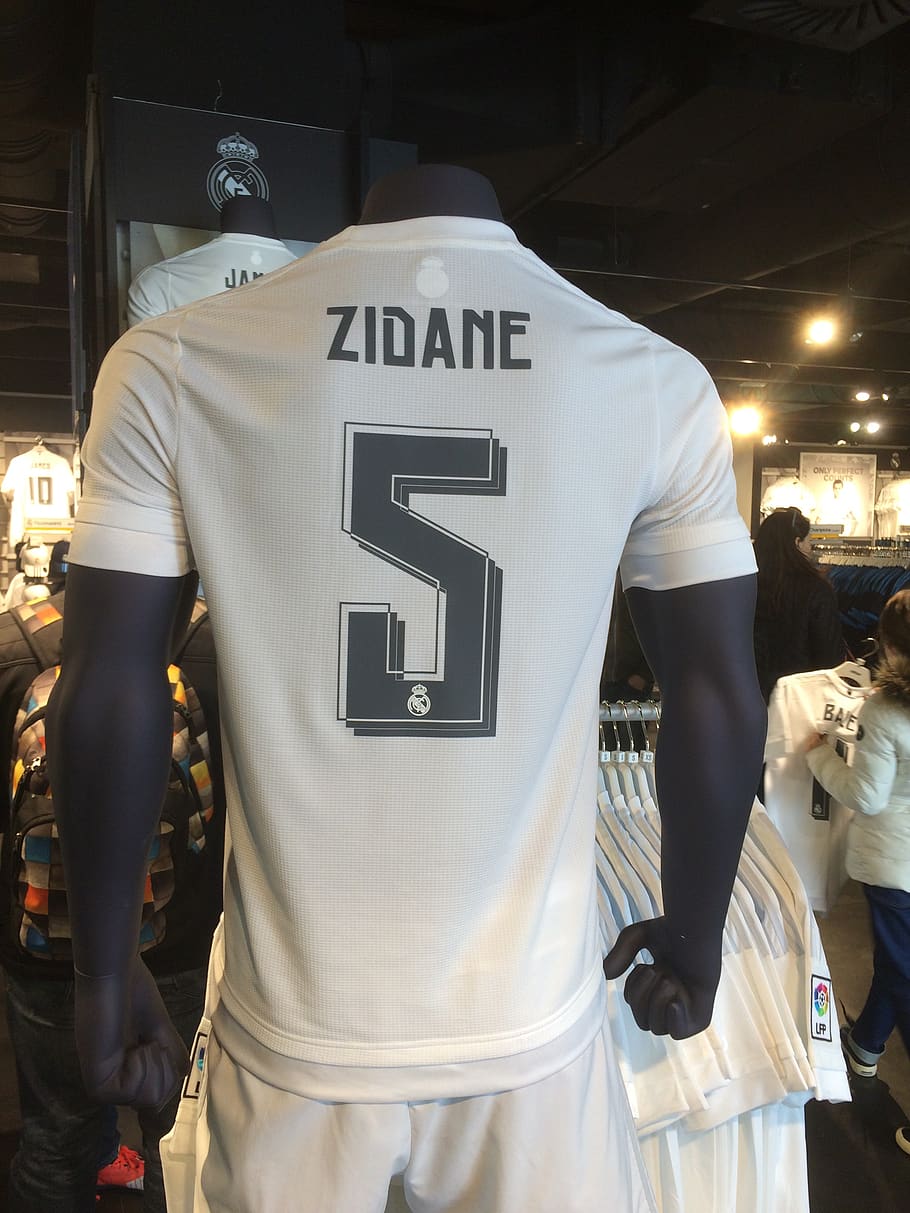 camisa, zidane, madri real, lenda, loja, loja de fãs, futebol, jogador, pessoas reais, homens