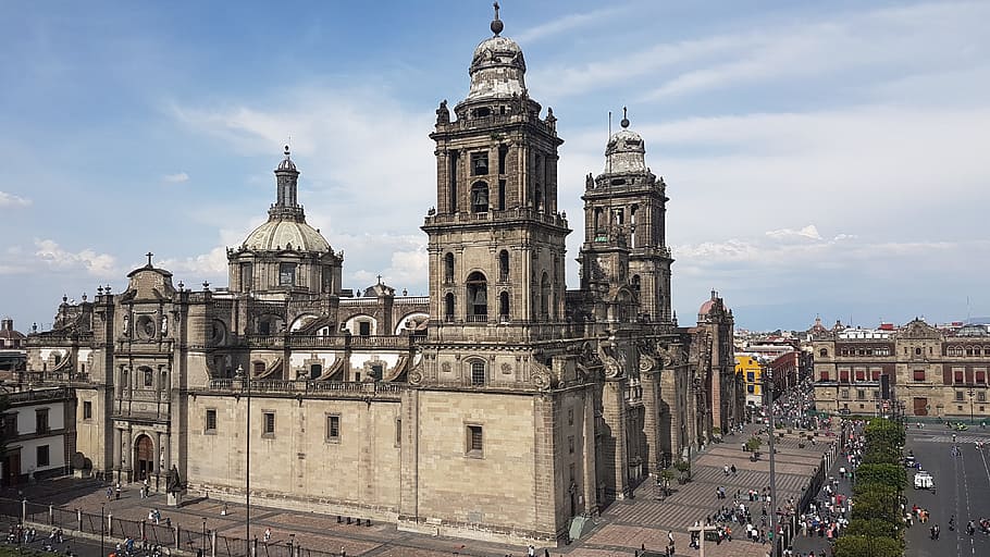 航空写真, 写真, ベージュ, コンクリート, 建物, メキシコ, 大聖堂, 教会, メキシコ大聖堂, カトリック