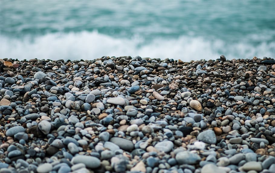 rocks, pebbles, beach, waves, rock, solid, pebble, stone - object, water, stone