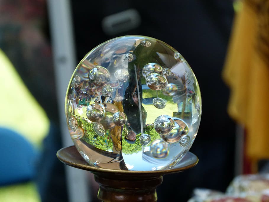 esfera de cristal, cristal, bola, vidrio, transparente, redondo, brillante, burbuja, magia, Primer plano