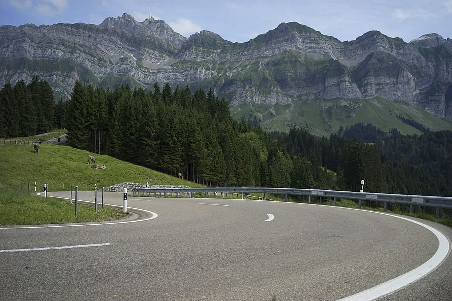Curves, Road, Landscape, Alpine, mountains, route, pass road, europe, mountain, mountain range