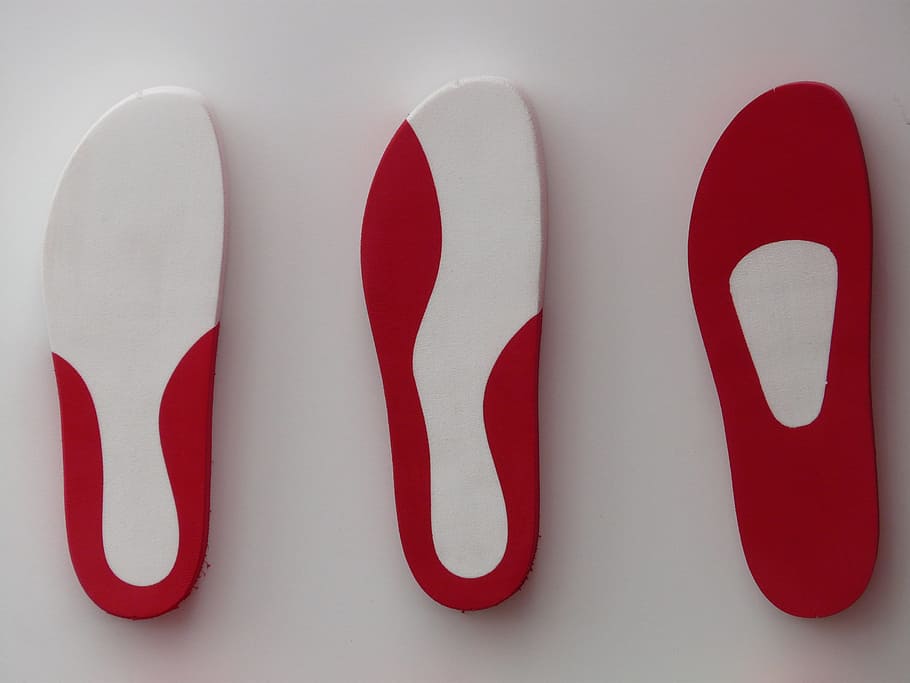 three, white-and-red shoe soles, white, surface, Sole, Running Shoes, Outer, Soles, outer soles, run