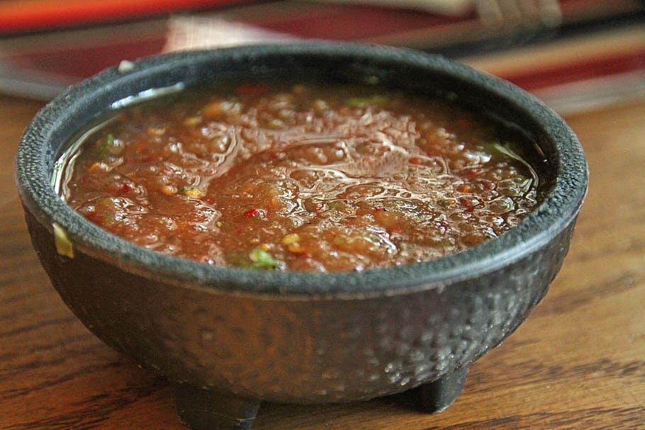 bowl of sauce, california, san diego, mexican, food, salsa, hand, soup, meal, dinner