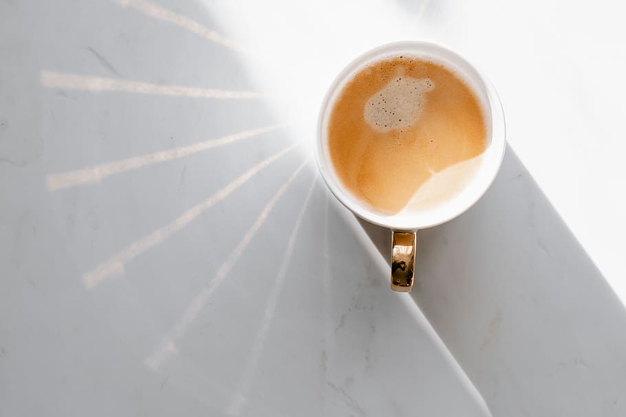 coffee, marble, simply, minimal, morning, top view, flat, flatlay, white, Cup