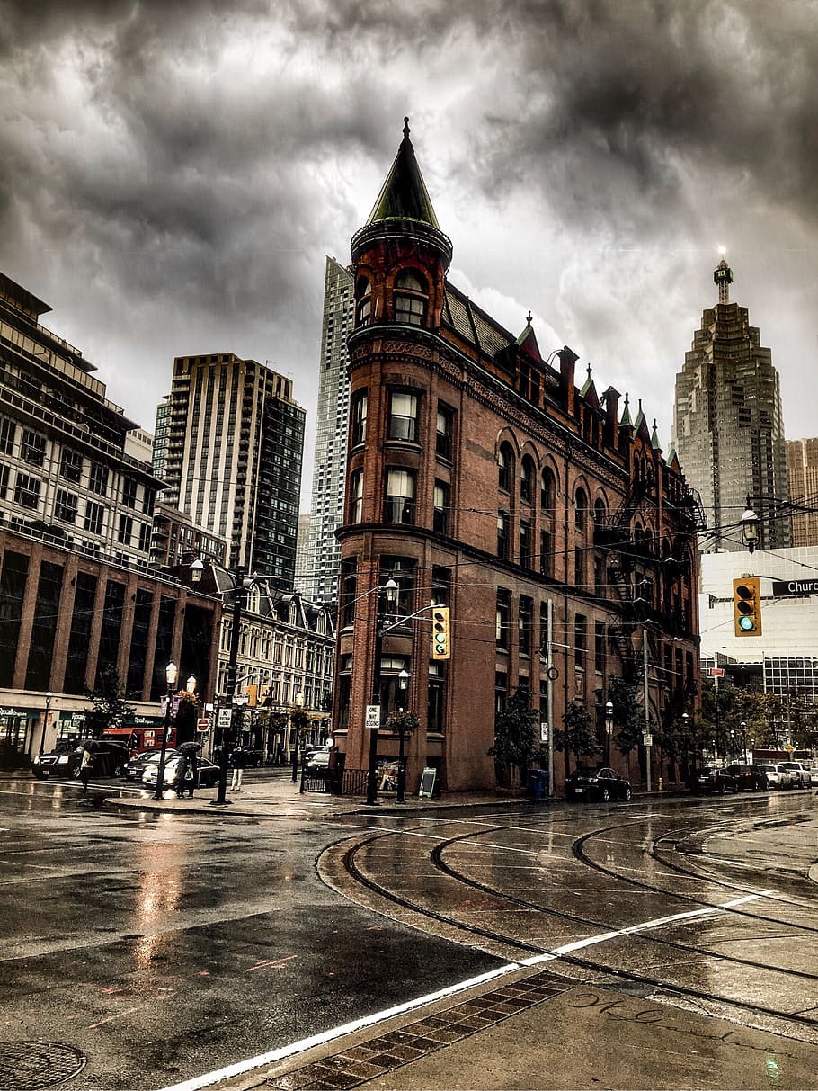 Vintage, Flatirons, Toronto, rain, cloud - sky, architecture, weather, building exterior, city, built structure