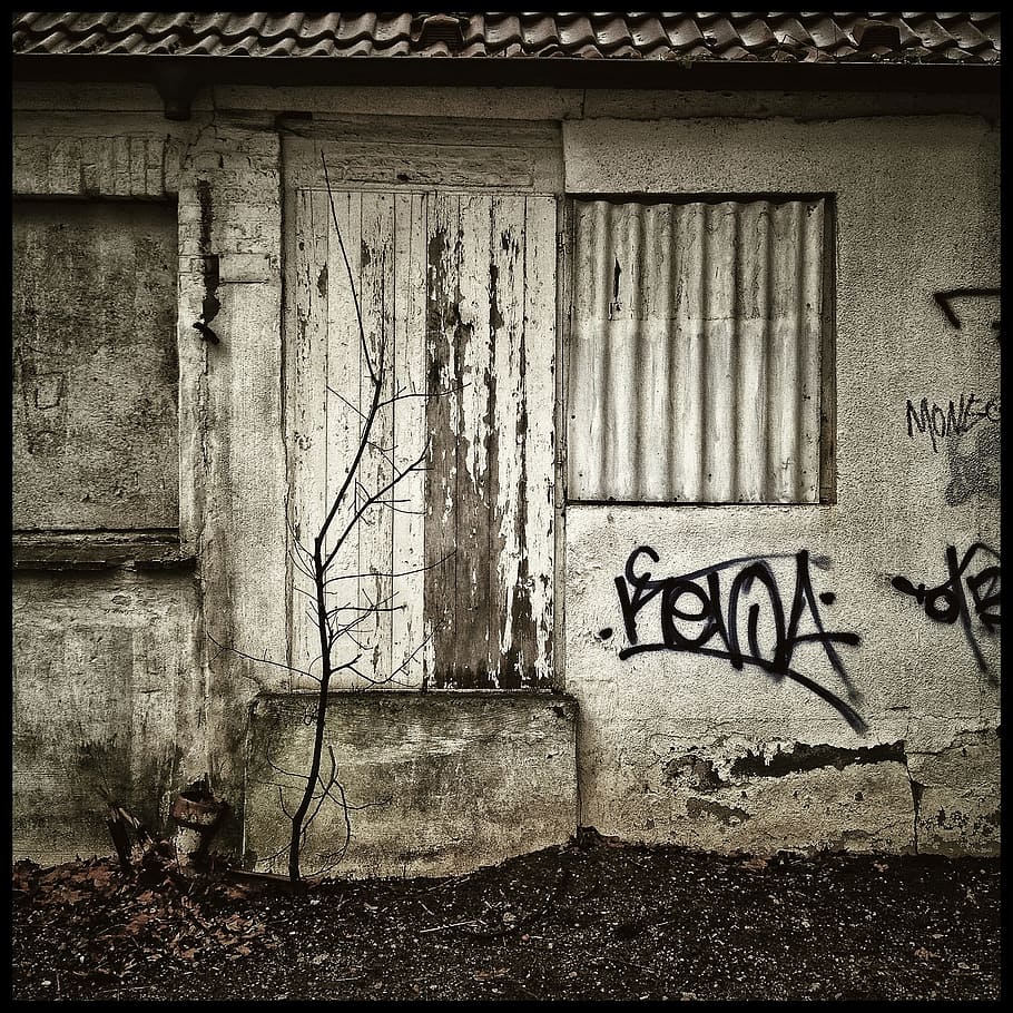 black, white, Black And White, Photo, black and white photo, door, building, dirty, old, abandoned