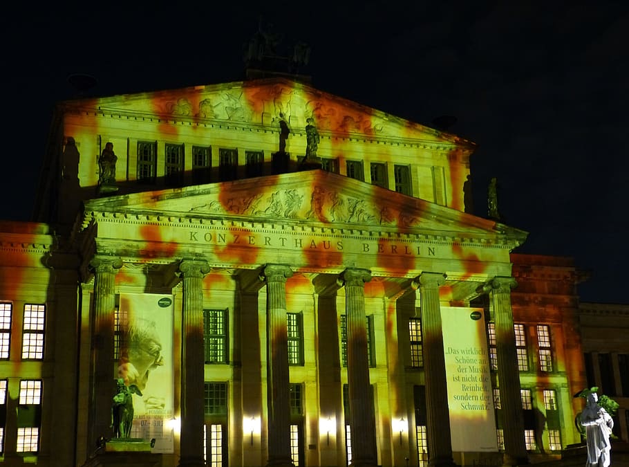 berlin, night, darkness, wall, tourism, projection, festival of lights, concert hall, theater, facade