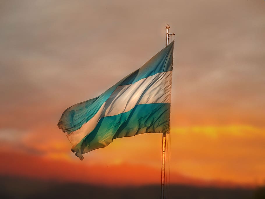 flag, argentina, home, flaming, sky, patriotism, cloud - sky, sunset, environment, wind