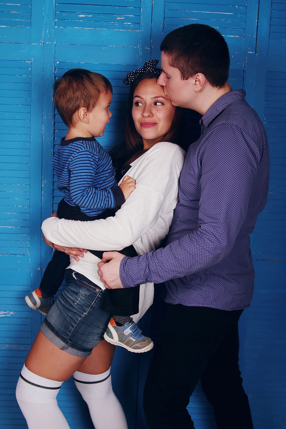 family, three, behind, louver door photo, love, kids, romance, emotions, however, young