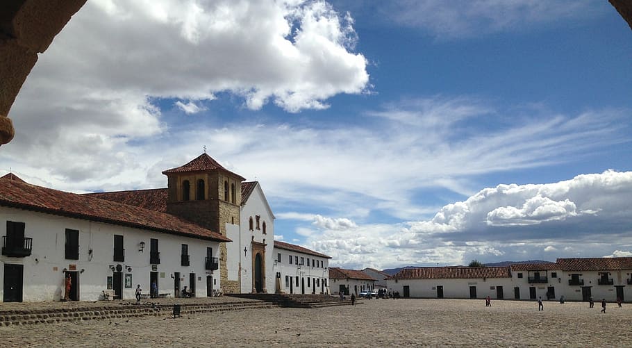 putih, bangunan, hari, villa de leyva, colombia, bersejarah, tua, selatan, amerika, kolonial