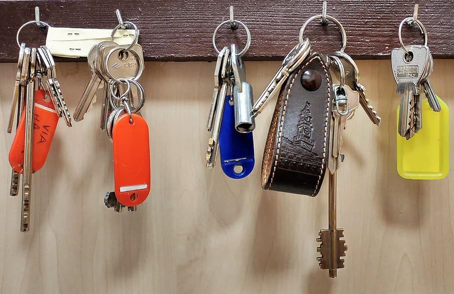 block, safety, keys, keychain, key, hanging, wall - building feature, metal, choice, variation